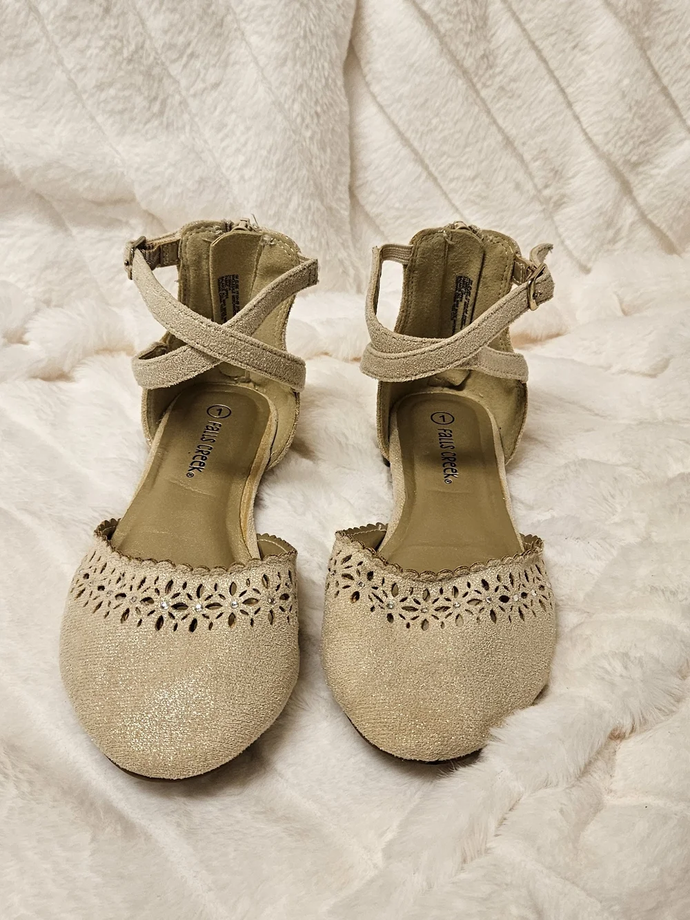 Falls Creek Taupe Laser-Cut Ankle-Strap Flats